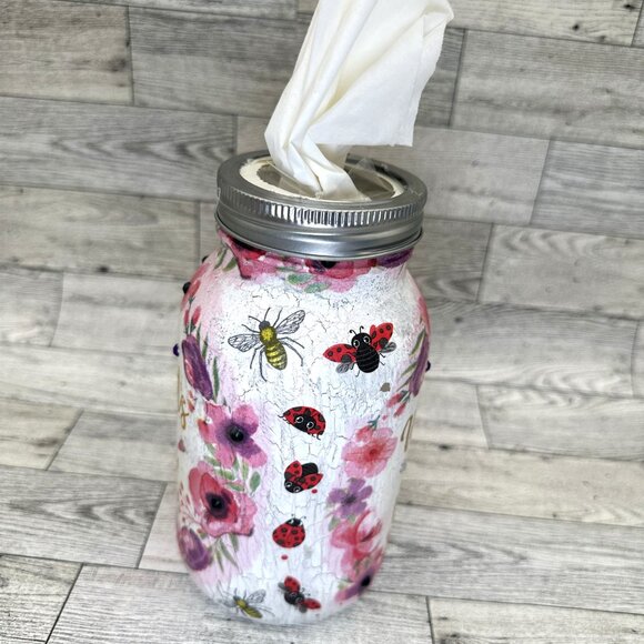 Handmade Decoupage Large Mason Jar Tissue Holder "World's Best Mom" - Picture 4 of 7
